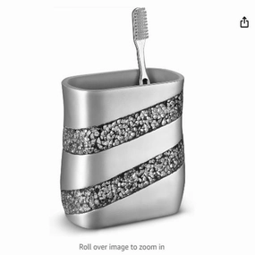 Creative Scents Silver Mosaic Toothbrush and Toothpaste Holder - Gray - Gray Toothbrush Holder,Bathroom Organizer