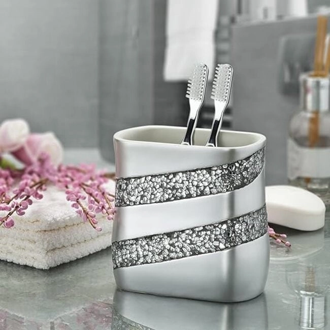 Creative Scents Silver Mosaic Toothbrush and Toothpaste Holder - Gray - Gray