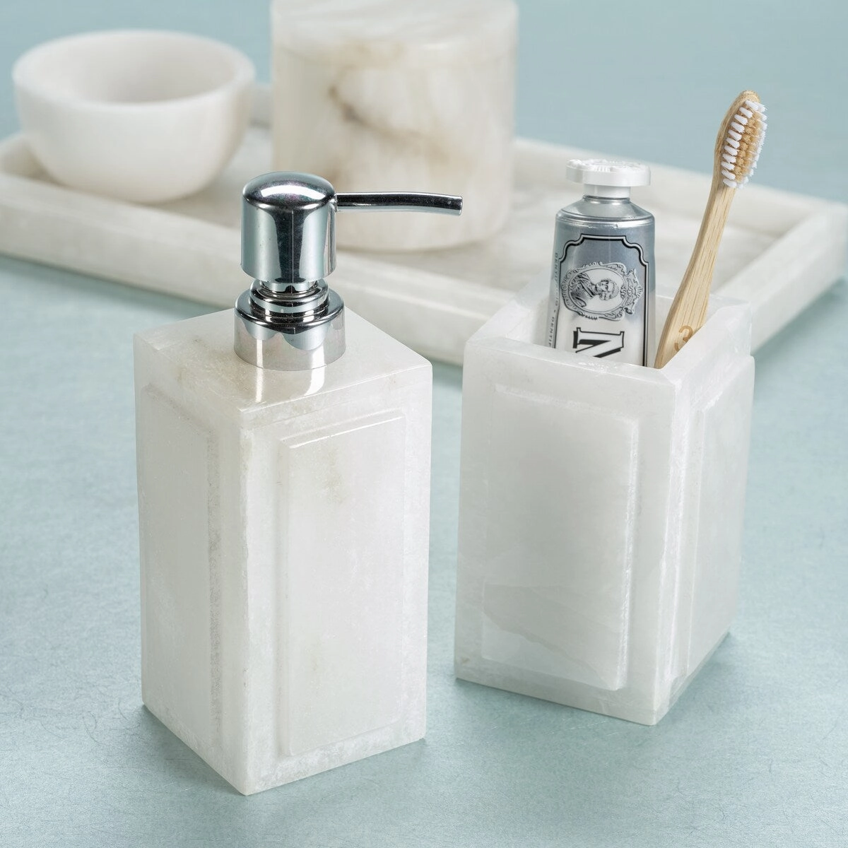 Cremona Alabaster Brush and Comb Holder - White