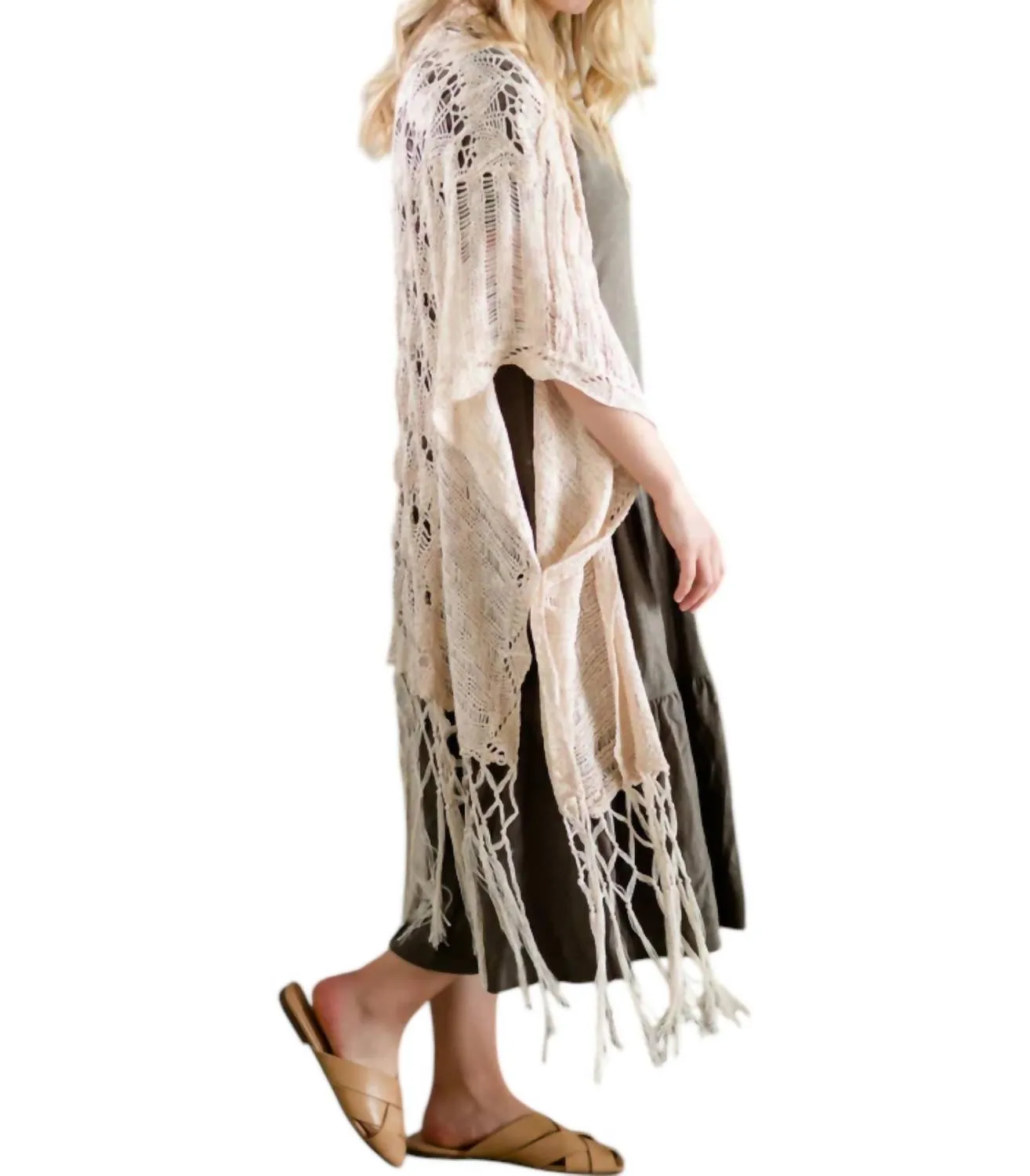 Crochet Knit Fringe Sweater In Natural