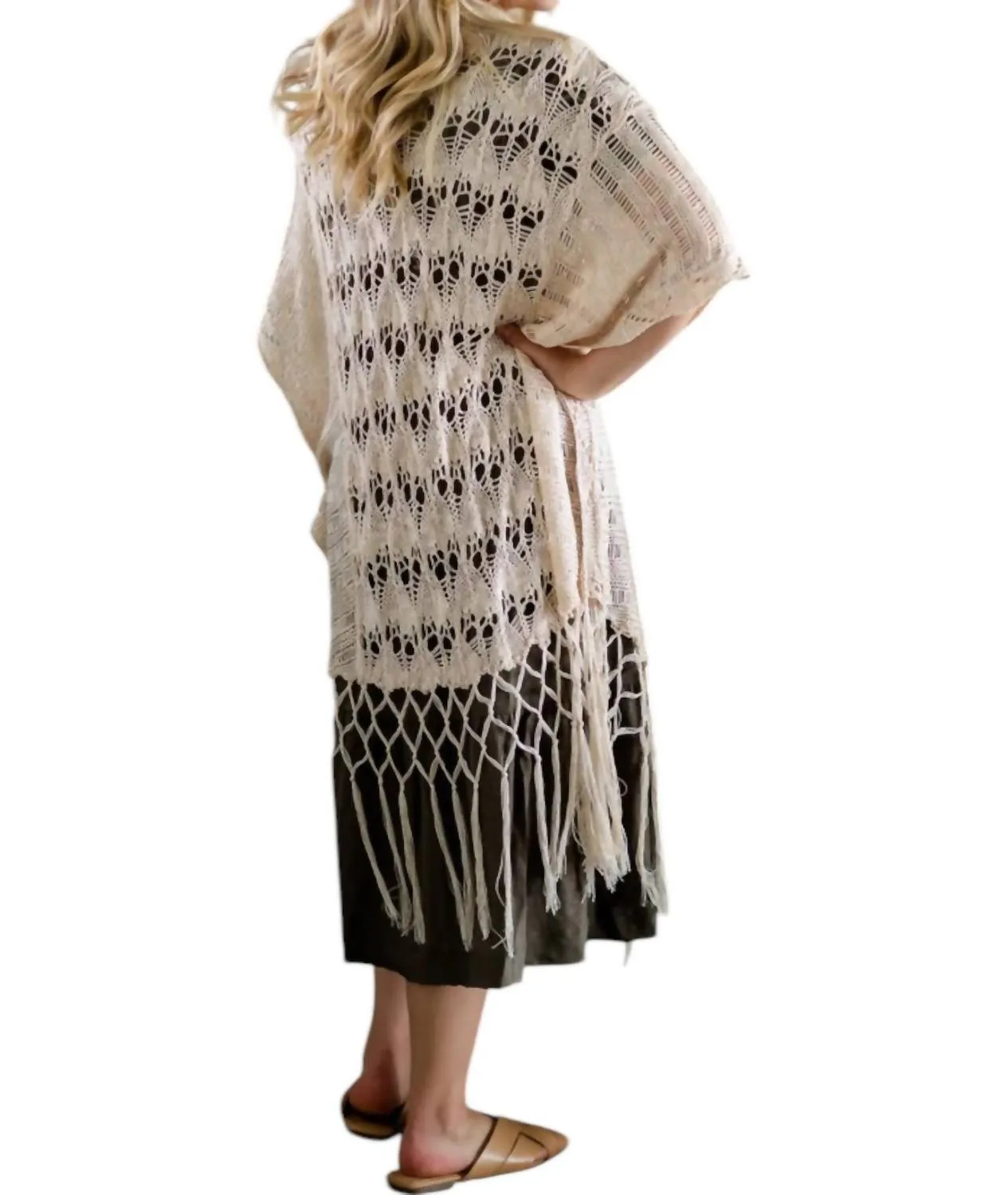 Crochet Knit Fringe Sweater In Natural