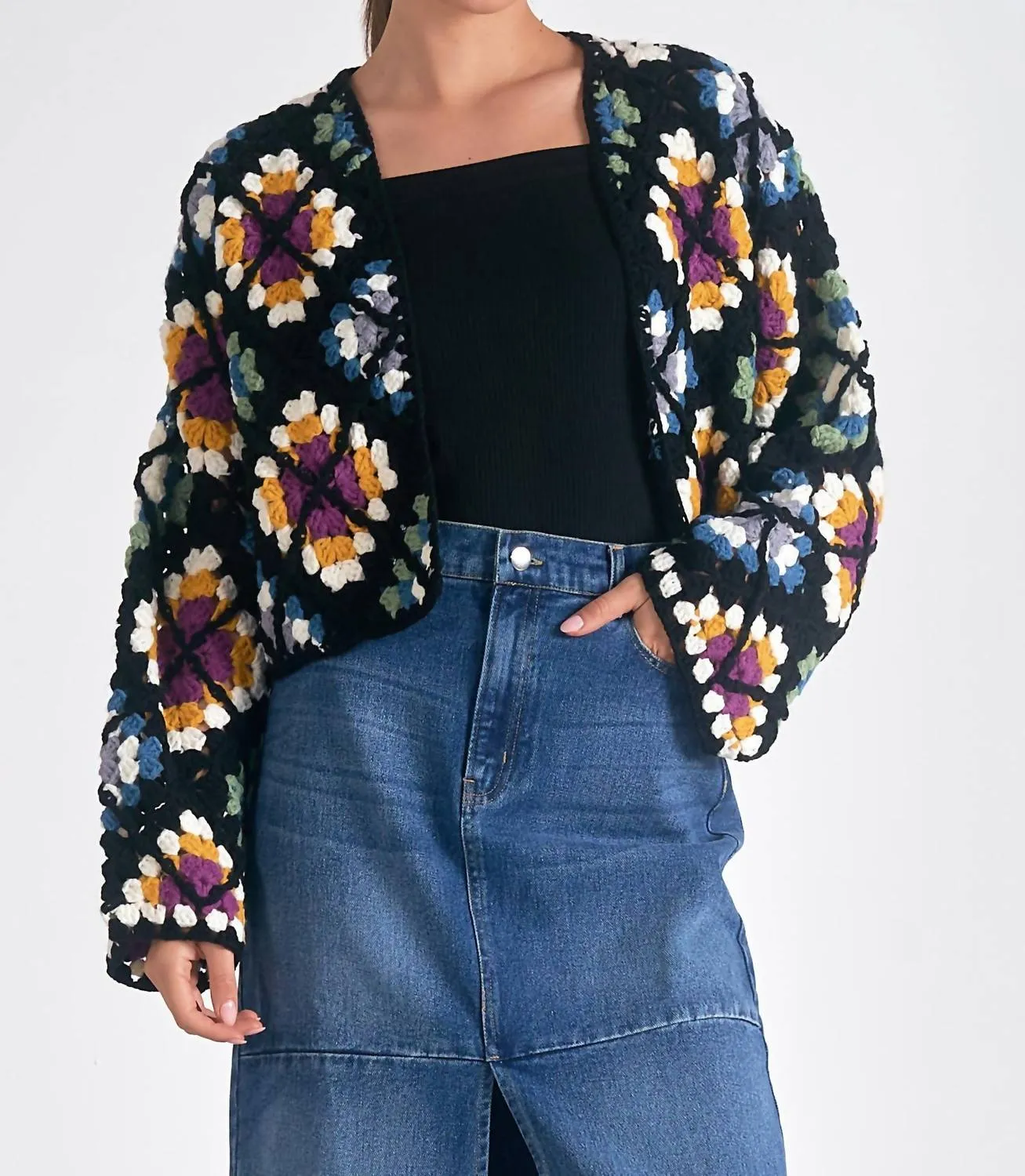 Crochet Sweater Cardigan In Multi