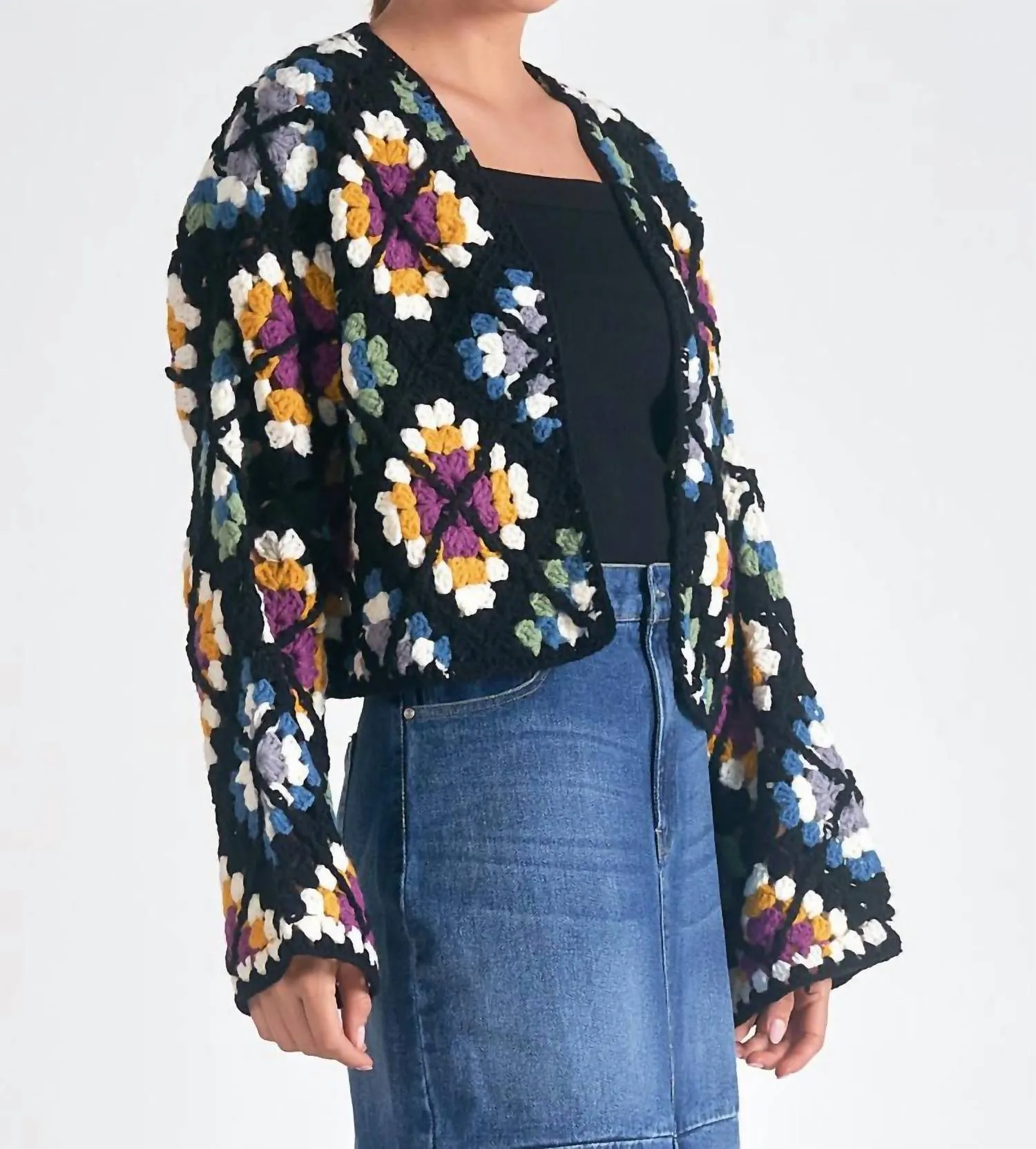 Crochet Sweater Cardigan In Multi