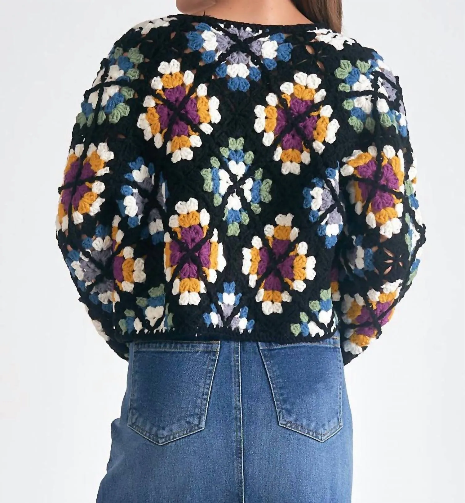 Crochet Sweater Cardigan In Multi