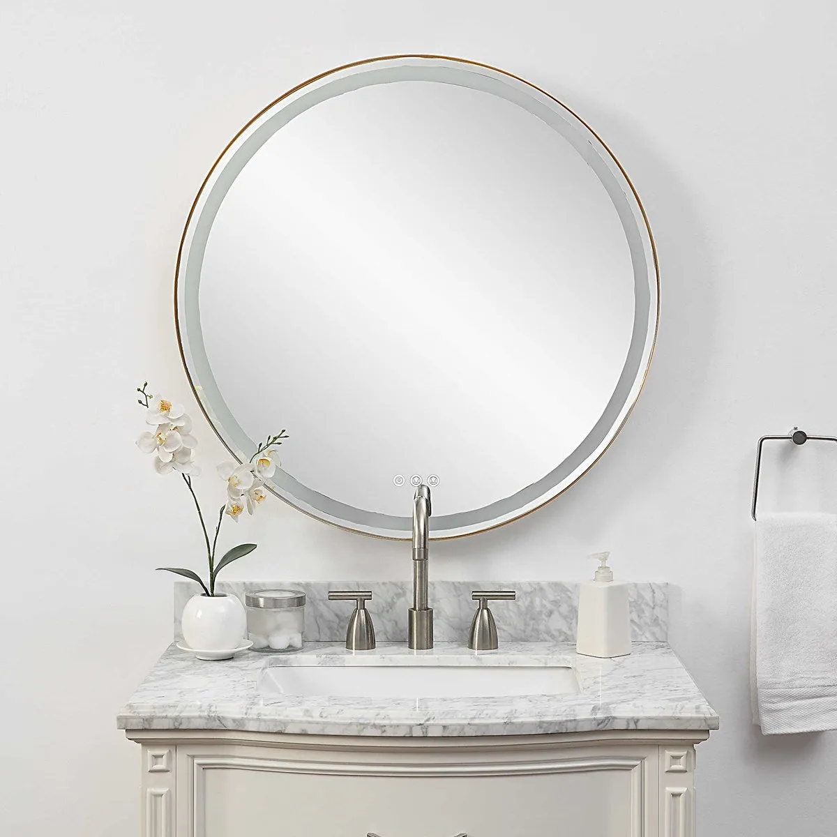 Crofton Lighted Round Mirror in Brass