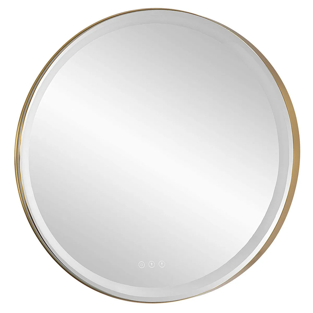 Crofton Lighted Round Mirror in Brass