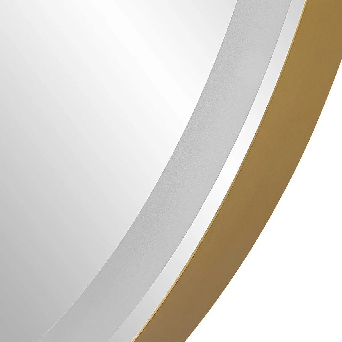 Crofton Lighted Round Mirror in Brass