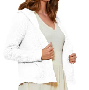 Cropped Hoodie Open Cardigan In White
