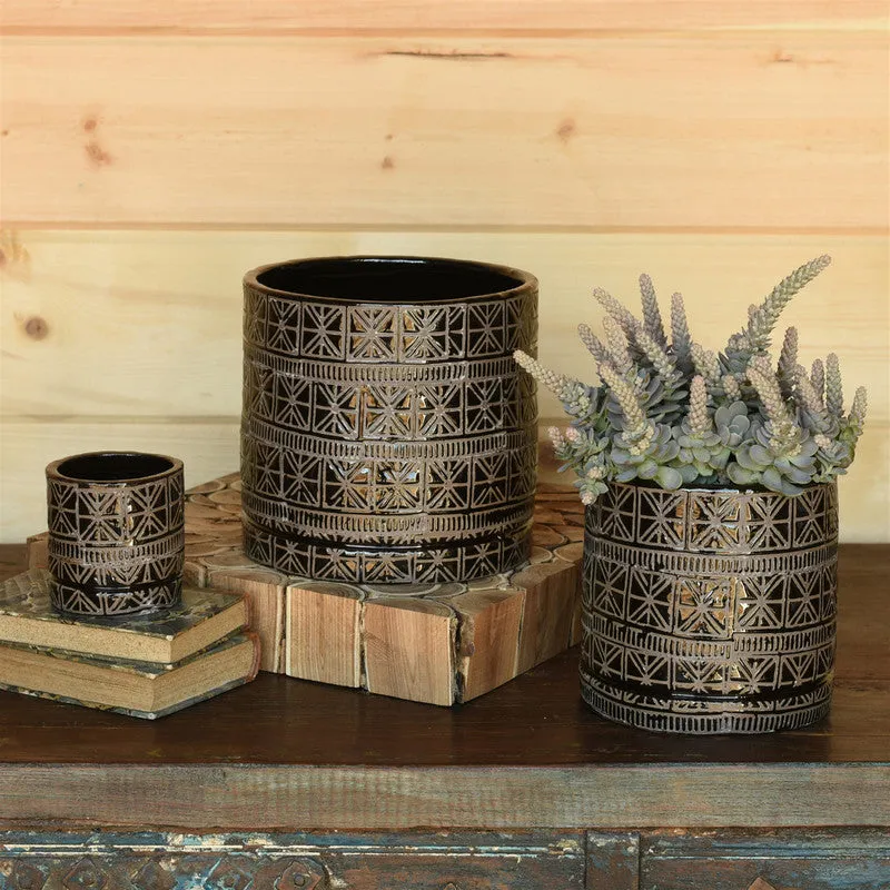 Cusco Cachepot, Ceramic - Lrg - Dark Brown & White