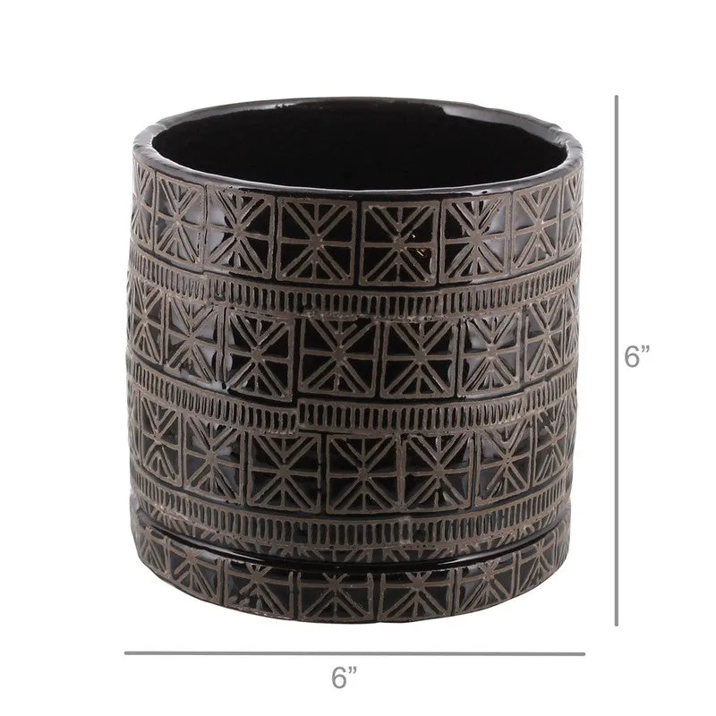 Cusco Cachepot, Ceramic - Lrg - Dark Brown & White
