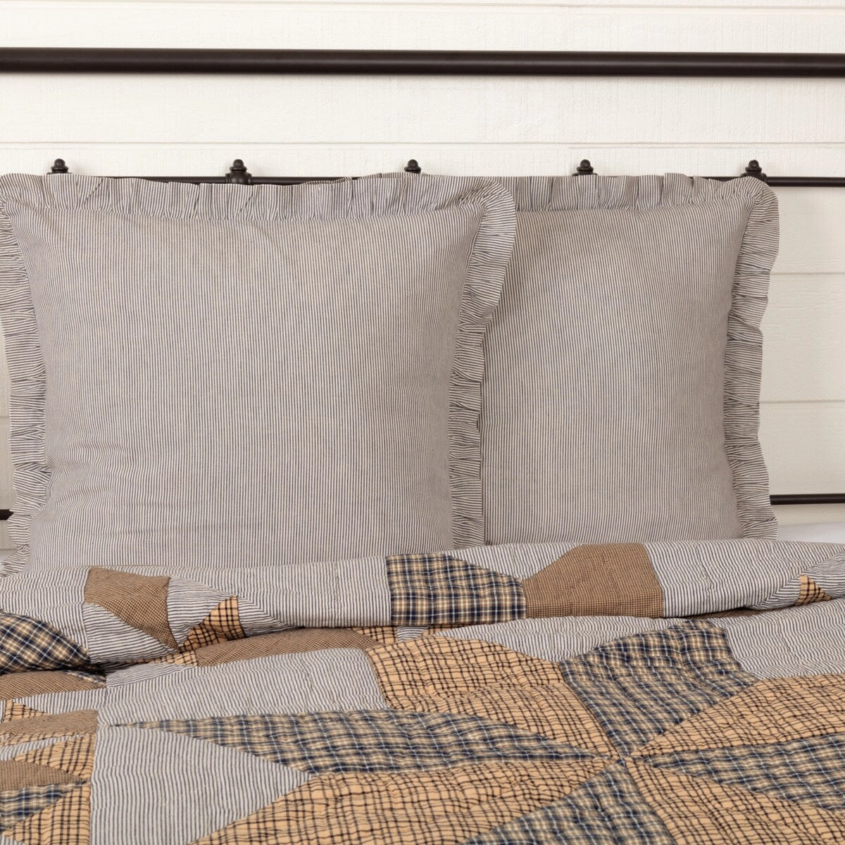Dakota Star Farmhouse Blue Ticking Striped Euro Sham