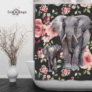 Dark Pink Rose Mama and Baby Elephant Shower Curtains and Optional Bath Mats Lighting,Lamps Fixtures