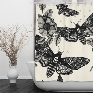 Death Moth and Flower CREAM Curtains and Optional Bath Mats Lighting,Lamps Fixtures