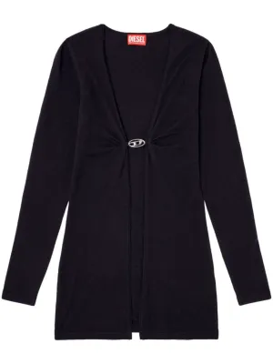 Deep V-Neck Black Sweater With Twist Detail