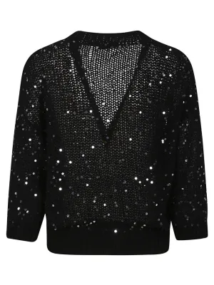 Deep V-Neck Cardigan With Sequined Embellishments