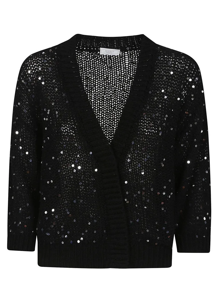 Deep V-Neck Cardigan With Sequined Embellishments