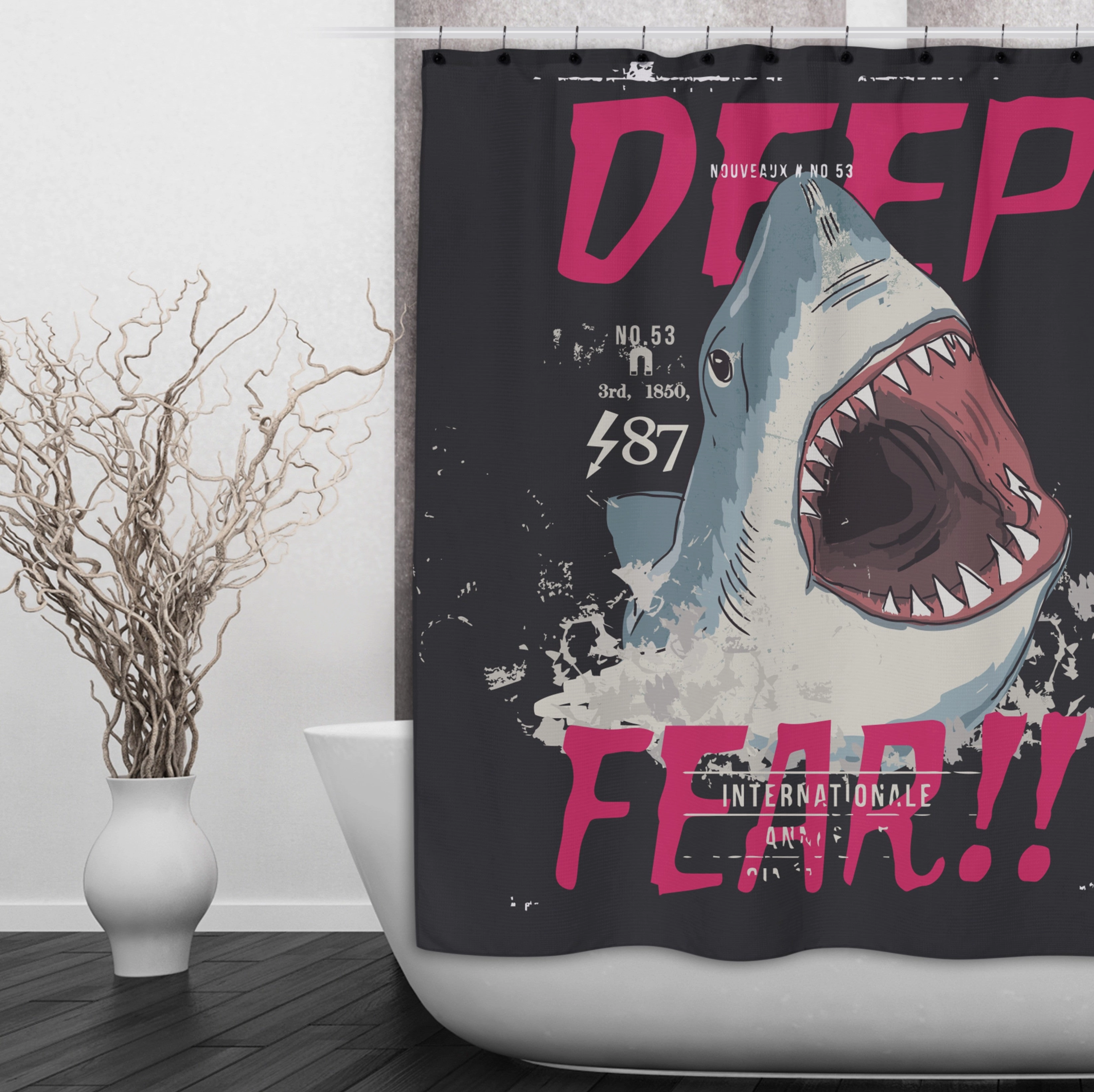 Deep Fear Shark Shower Curtains and Optional Bath Mats Lighting,Lamps Fixtures