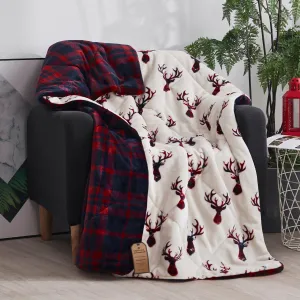 Deer Head Red Navy Printed Velvet and Velvet Throw Blanket bookcase, standing shelf