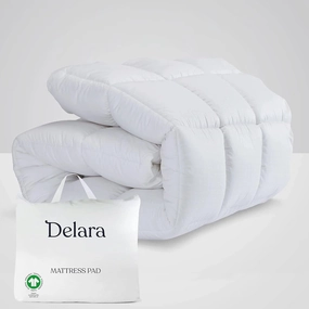 Delara 100% Waterproof 2 IN 1 Mattress Protector & Mattress Pad-Quilted Fitted Down Alternative Mattress Pad Cover - White mattress pads,mattress topper,bed protection