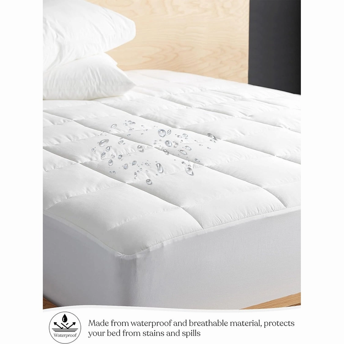 Delara 100% Waterproof 2 IN 1 Mattress Protector & Mattress Pad-Quilted Fitted Down Alternative Mattress Pad Cover - White