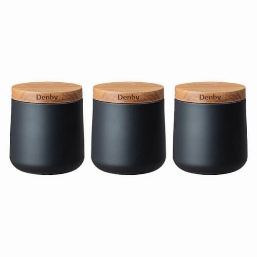 Denby Set Of 3 Black Storage Canisters Kitchen Accessories,kitchen counter accessories