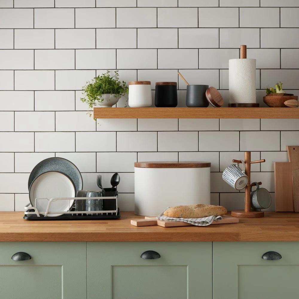 Denby White Bread Bin With Acacia Lid