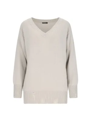 Destroyed Details Sweater In Grey Cashmere