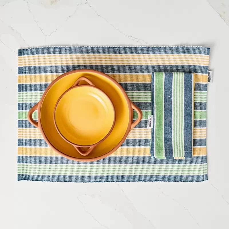 Dexam Sintra Recycled Cotton Striped Napkin and Placemat Set in Blue