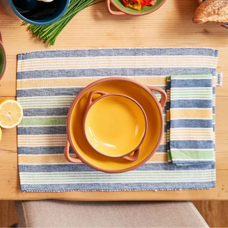Dexam Sintra Recycled Cotton Striped Napkin and Placemat Set in Blue