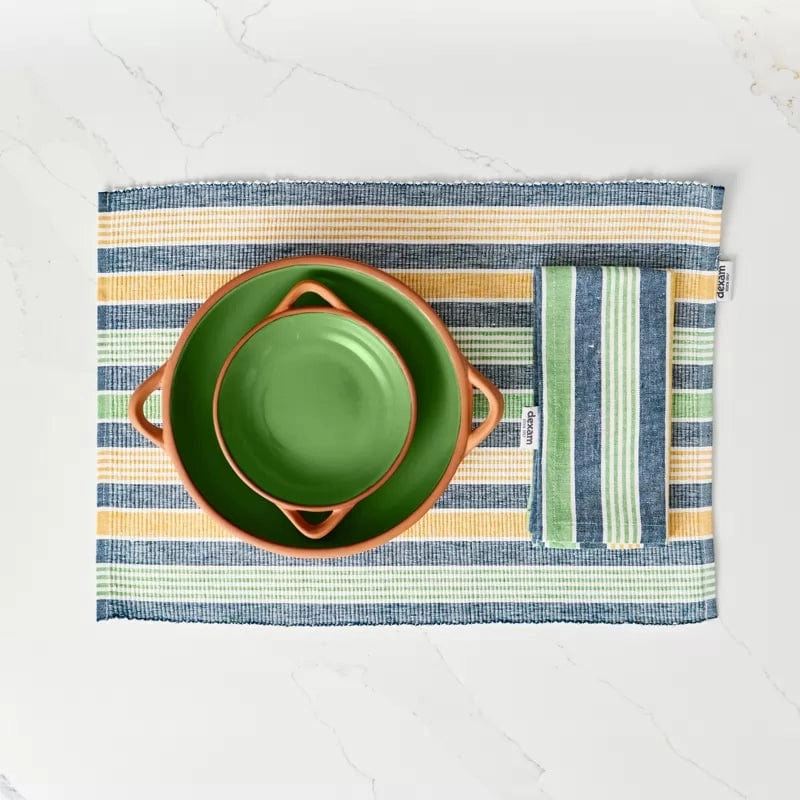 Dexam Sintra Recycled Cotton Striped Napkin and Placemat Set in Blue