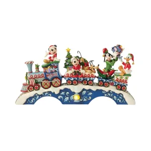 Disney Jim Shore Mickey & Friends Christmas Train LED Lighted Musical 16.5"x8.75" Christmas Cheer On Track Decorative Mirror,Home Decor Mirror