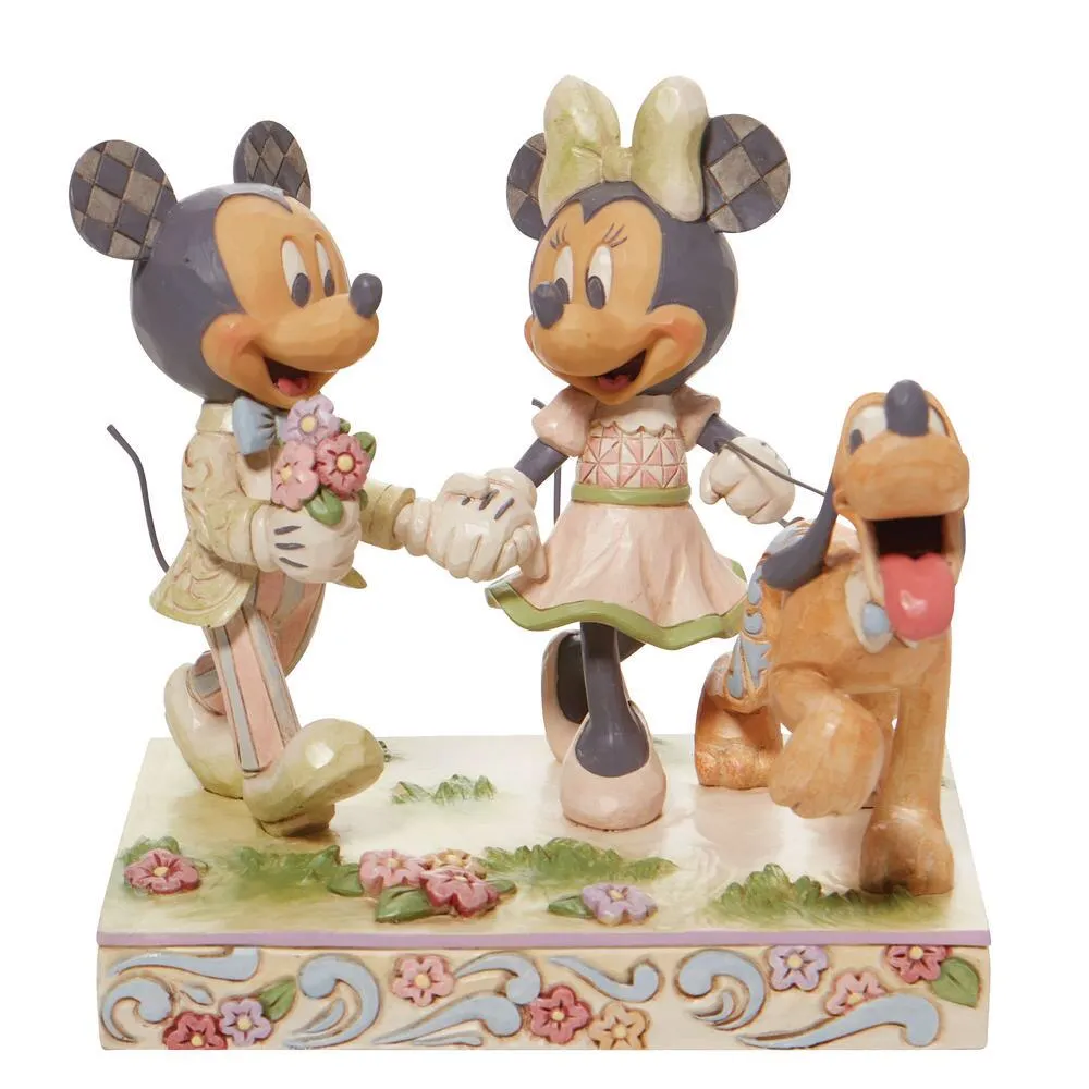 Disney Jim Shore Mickey and Minnie Springtime Stroll with Pluto in Woodland White Figurine Decorative Mirror,Home Decor Mirror