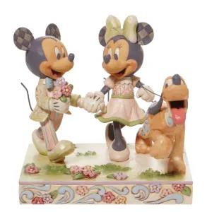 Disney Jim Shore Mickey and Minnie Springtime Stroll with Pluto in Woodland White Figurine Decorative Mirror,Home Decor Mirror
