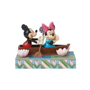 Disney Jim Shore "Row-mance is in the Air" Mickey & Minnie Love Rowboat with Light Up Lilies 4.5" Figurine Decorative Mirror,Home Decor Mirror