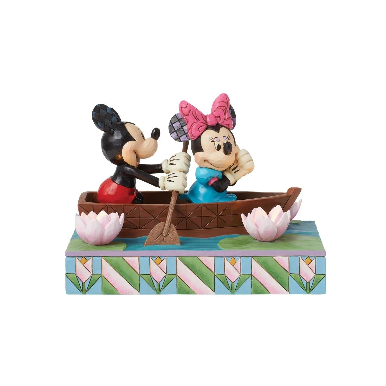 Disney Jim Shore "Row-mance is in the Air" Mickey & Minnie Love Rowboat with Light Up Lilies 4.5" Figurine Decorative Mirror,Home Decor Mirror