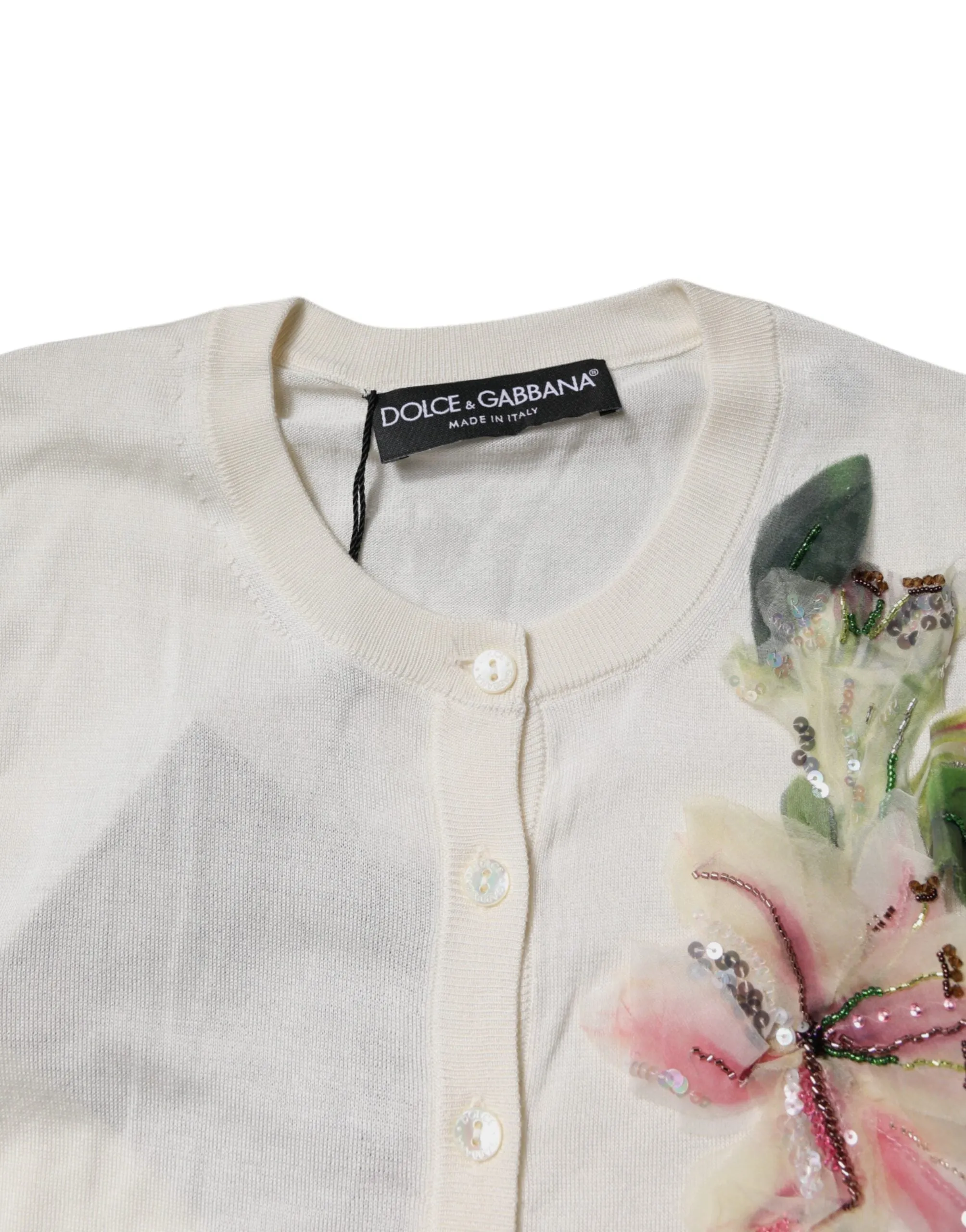 Dolce & Gabbana Floral Silk Embellished Cardigan Women's Sweater