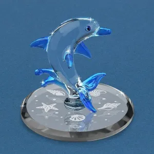 Dolphin Frolic Under the Waves Glass Figurine Decorative Mirror,Home Decor Mirror