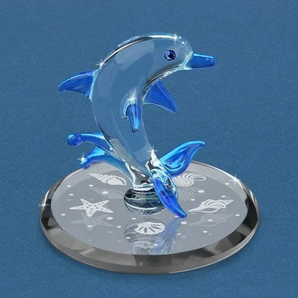 Dolphin Frolic Under the Waves Glass Figurine Decorative Mirror,Home Decor Mirror