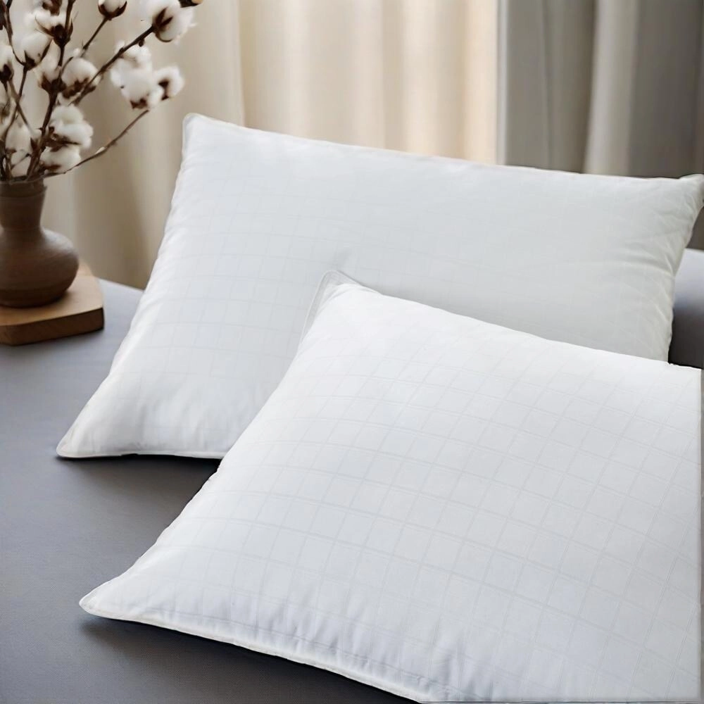 Down Bed Pillow with Pillow-in-a-Pillow Design, 300TC Cotton & Medium Support