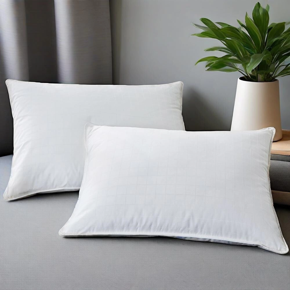 Down Bed Pillow with Pillow-in-a-Pillow Design, 300TC Cotton & Medium Support