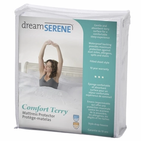 DreamSerene Comfort Terry Mattress Protector - White mattress pads,mattress topper,bed protection