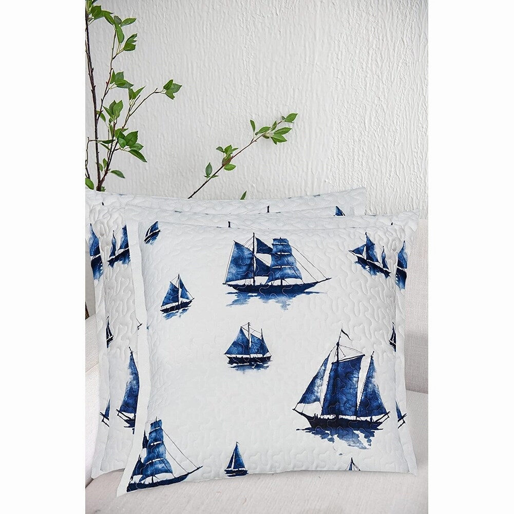 DriftAway Harbor Sailboat Ocean Printed Pattern Quilted Euro Sham