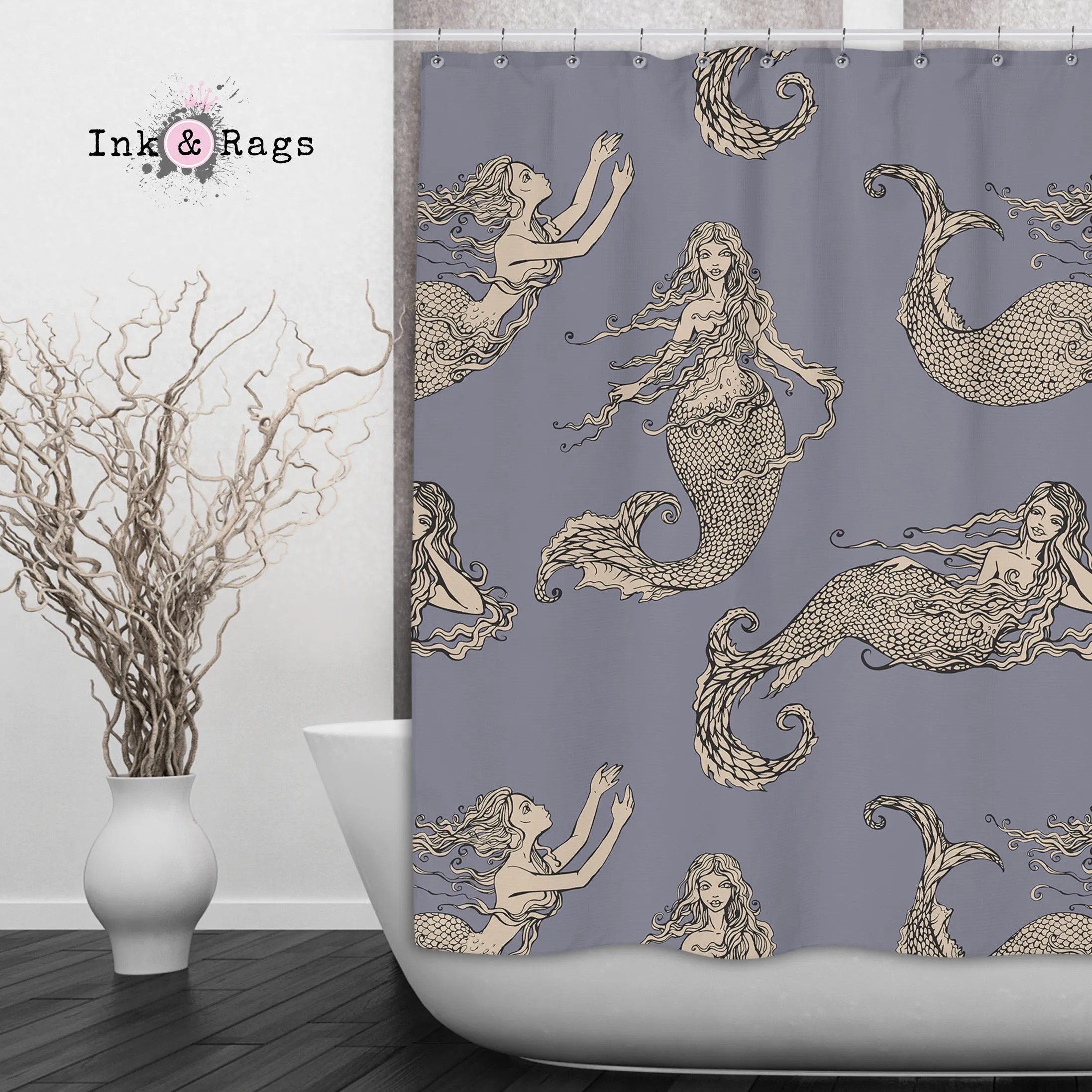 Dusky Purple Mermaid Shower Curtains and Optional Bath Mats Lighting,Lamps Fixtures