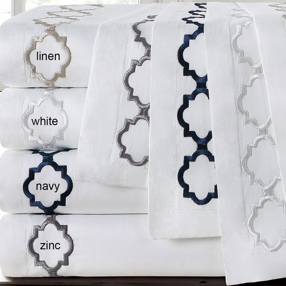 Echelon Home Hotel Collection Quatrefoil Embroidery Euro Shams (Set of 2) - 26 X 26