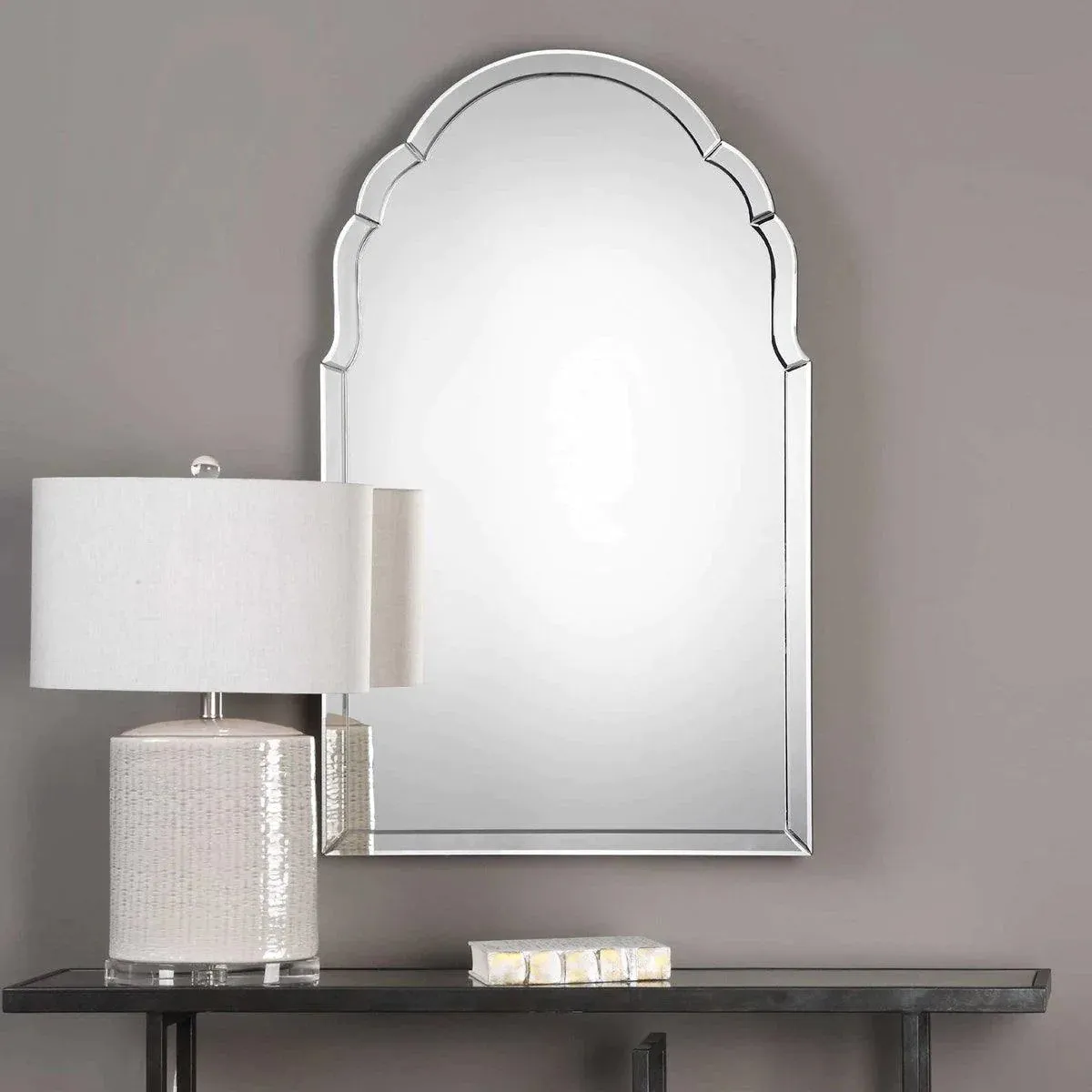 Elegant Frameless Arched Mirror with Hand Beveled Edges