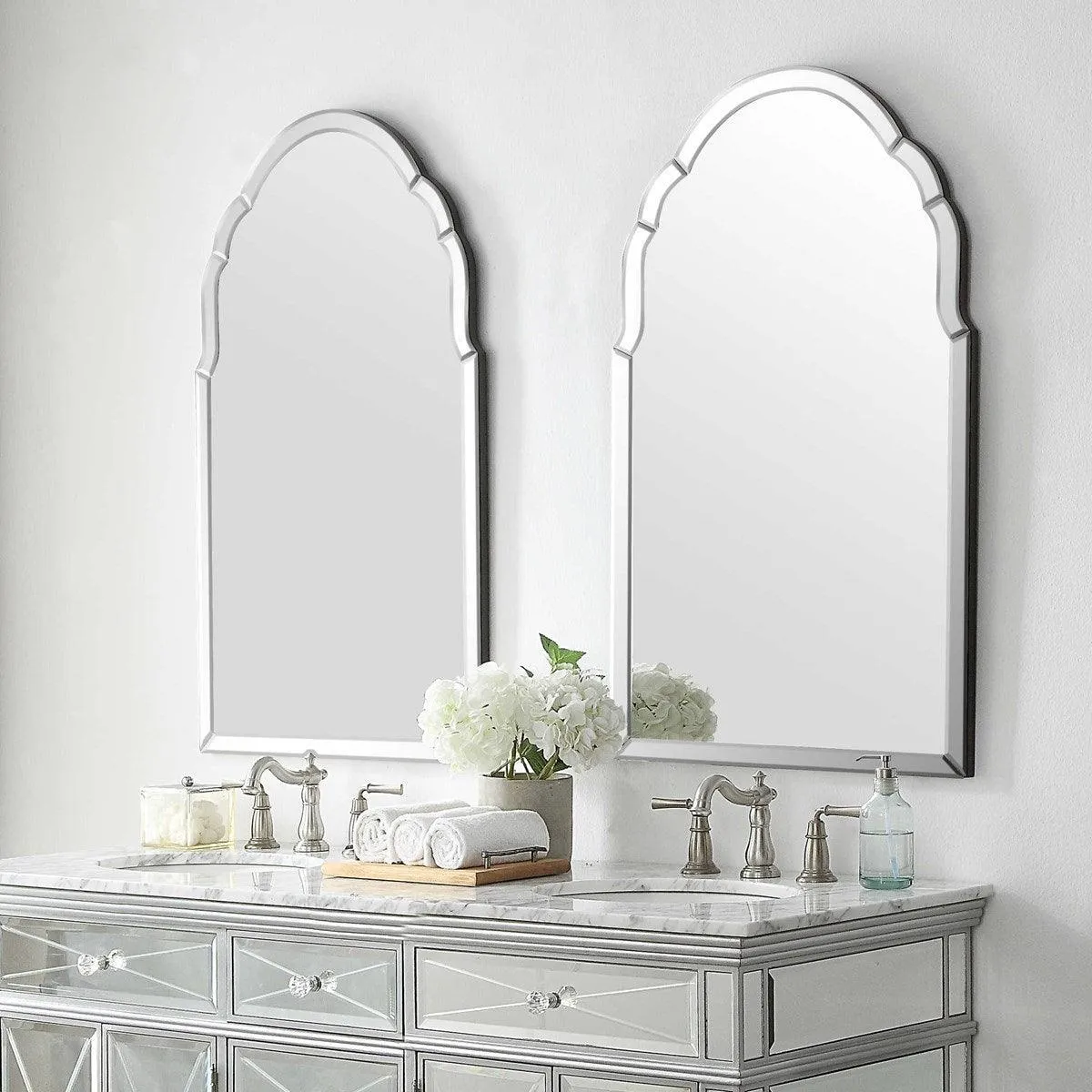 Elegant Frameless Arched Mirror with Hand Beveled Edges