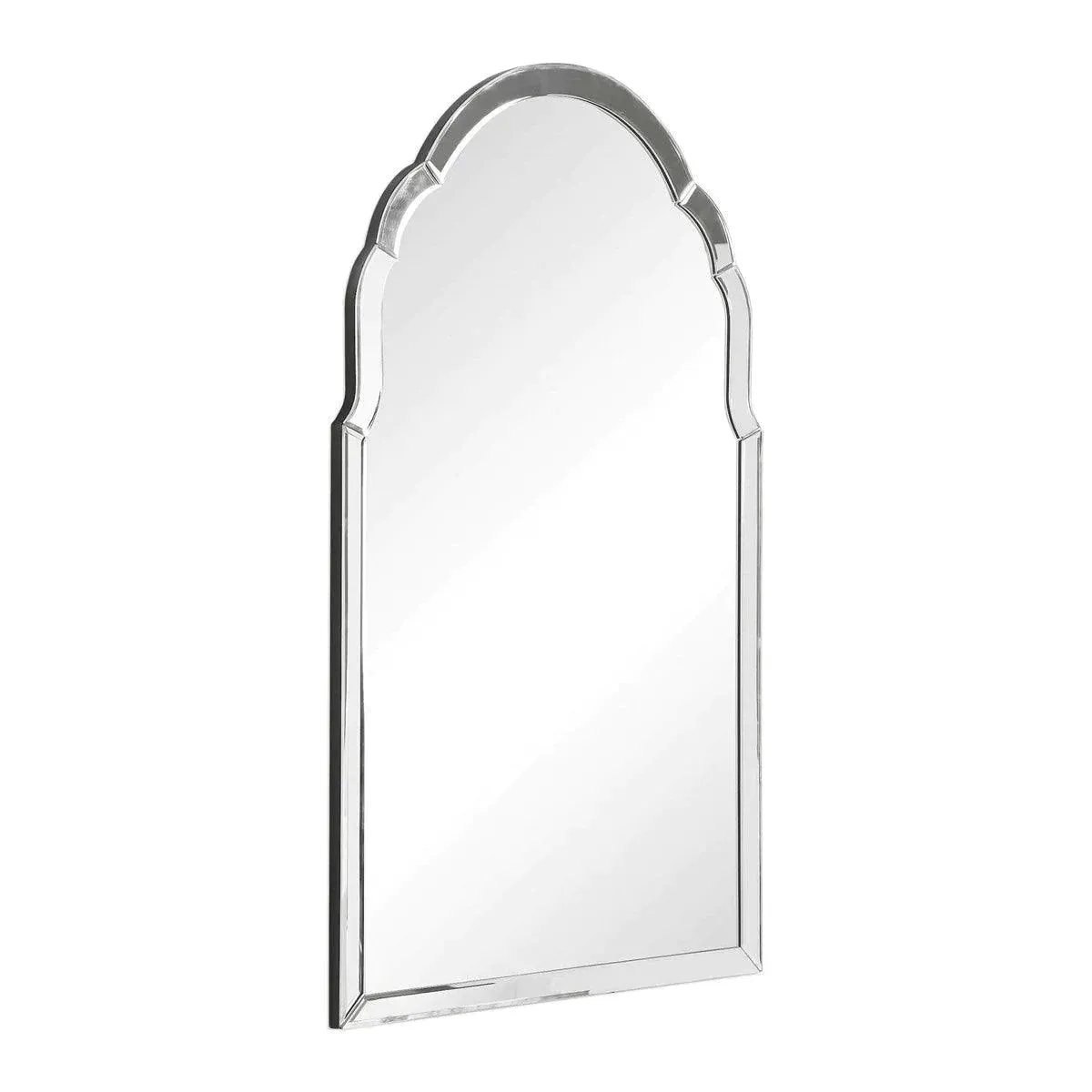 Elegant Frameless Arched Mirror with Hand Beveled Edges