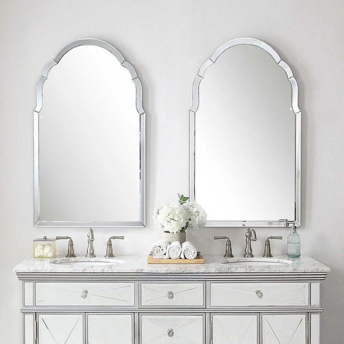 Elegant Frameless Arched Mirror with Hand Beveled Edges