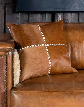 Elegant Cowhide Stitch Pillow in Brown Hide storage cart, utility cart