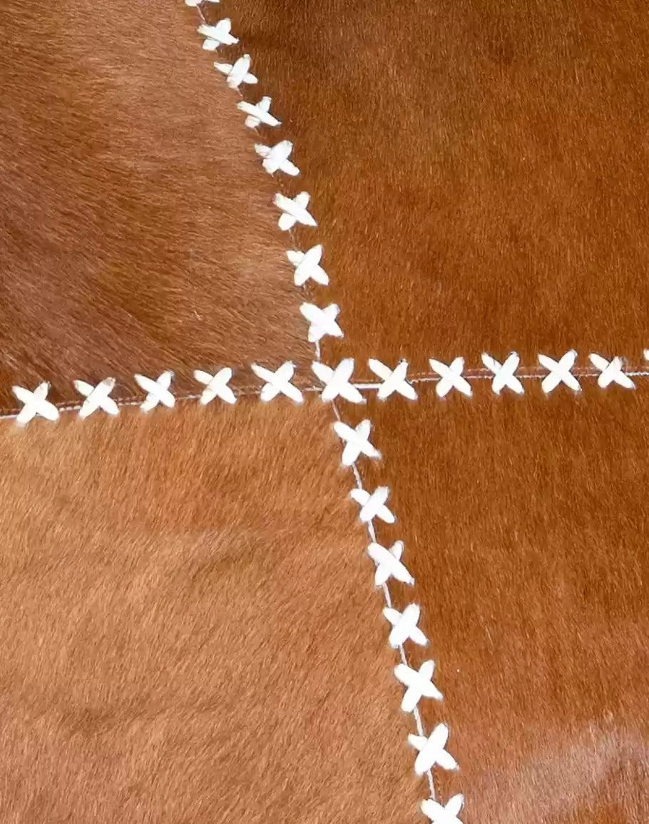 Elegant Cowhide Stitch Pillow in Brown Hide
